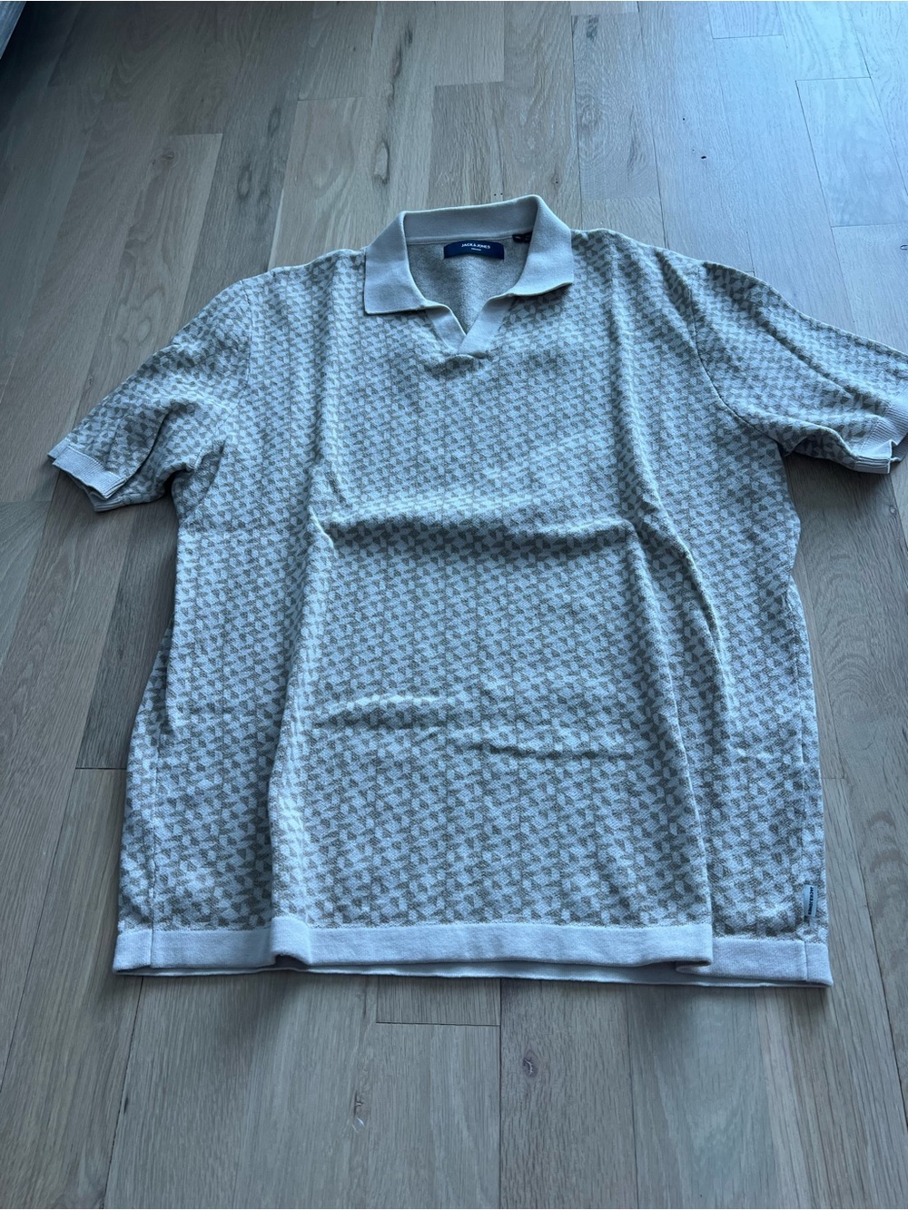 Jack & Jones Beige Patterned Knit Short-Sleeve Polo